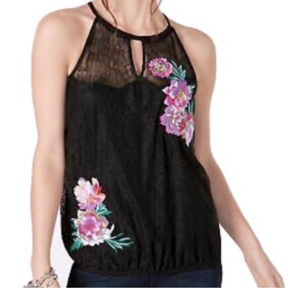 INC International Concepts Black Lace Keyhole
Embroidered Halter Top siz…